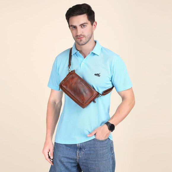 Chic Multi-Pocket Leather Sling Bag: Perfect for Travel & Everyday Essentials - Picture 2 of 9